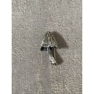Vtg Mushroom Brooch Sterling Silver Textured Pin MCM 1" Tested